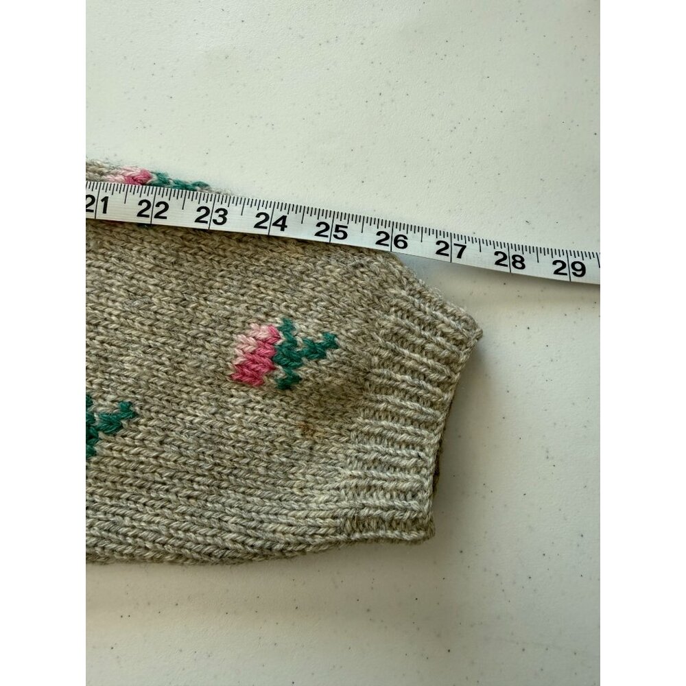 Vintage Eagles Eye Womens M Cardigan Wool Floral Tan Blue Pink Button Up Sweater - Picture 14 of 16